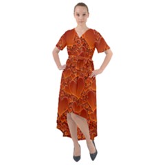 Heart Orange Texture Many Front Wrap High Low Dress