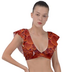 Heart Orange Texture Many Plunge Frill Sleeve Bikini Top