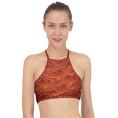 Heart Orange Texture Many Racer Front Bikini Top