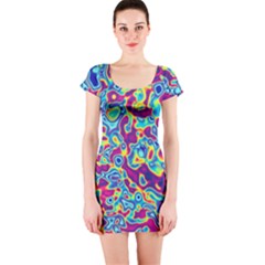 Ripple Motley Colorful Spots Abstract Short Sleeve Bodycon Dress by Vaneshart