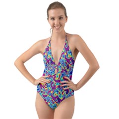 Ripple Motley Colorful Spots Abstract Halter Cut-out One Piece Swimsuit by Vaneshart