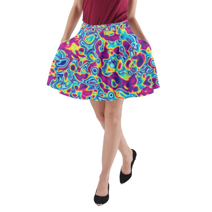 Ripple Motley Colorful Spots Abstract A-Line Pocket Skirt