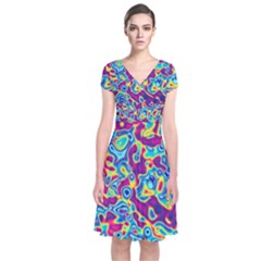 Ripple Motley Colorful Spots Abstract Short Sleeve Front Wrap Dress by Vaneshart