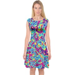 Ripple Motley Colorful Spots Abstract Capsleeve Midi Dress by Vaneshart