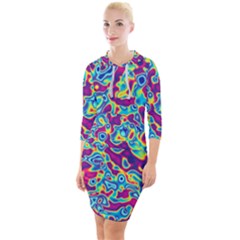 Ripple Motley Colorful Spots Abstract Quarter Sleeve Hood Bodycon Dress by Vaneshart