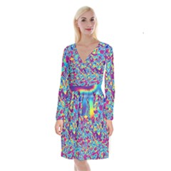 Ripple Motley Colorful Spots Abstract Long Sleeve Velvet Front Wrap Dress by Vaneshart