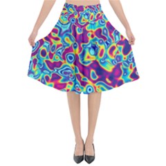 Ripple Motley Colorful Spots Abstract Flared Midi Skirt by Vaneshart