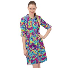 Ripple Motley Colorful Spots Abstract Long Sleeve Mini Shirt Dress by Vaneshart