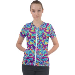 Ripple Motley Colorful Spots Abstract Short Sleeve Zip Up Jacket by Vaneshart