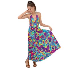 Ripple Motley Colorful Spots Abstract Backless Maxi Beach Dress