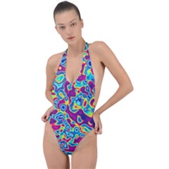 Ripple Motley Colorful Spots Abstract Backless Halter One Piece Swimsuit