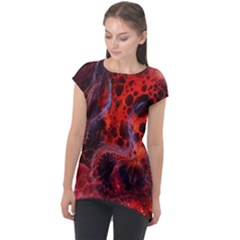 Art Space Abstract Red Line Cap Sleeve High Low Top by Vaneshart