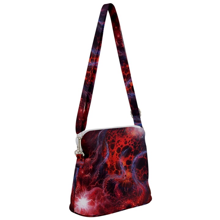 Art Space Abstract Red Line Zipper Messenger Bag