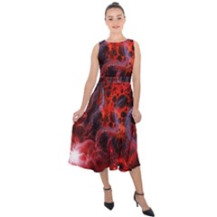 Art Space Abstract Red Line Midi Tie-back Chiffon Dress