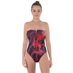 Art Space Abstract Red Line Tie Back One Piece Swimsuit by Vaneshart