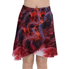 Art Space Abstract Red Line Chiffon Wrap Front Skirt by Vaneshart