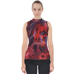 Art Space Abstract Red Line Mock Neck Shell Top by Vaneshart