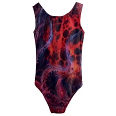 Art Space Abstract Red Line Kids  Cut-out Back One Piece Swimsuit by Vaneshart