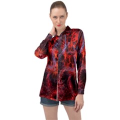 Art Space Abstract Red Line Long Sleeve Satin Shirt