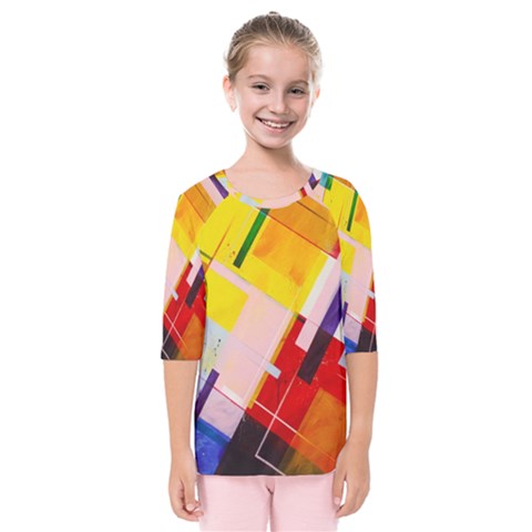 Abstract Lines Shapes Colorful Kids  Quarter Sleeve Raglan Tee by Vaneshart