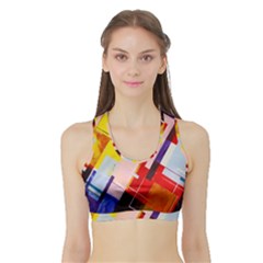 Abstract Lines Shapes Colorful Sports Bra With Border by Vaneshart