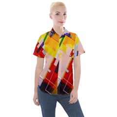 Abstract Lines Shapes Colorful Women s Short Sleeve Pocket Shirt