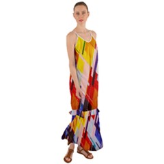 Abstract Lines Shapes Colorful Cami Maxi Ruffle Chiffon Dress