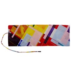 Abstract Lines Shapes Colorful Roll Up Canvas Pencil Holder (m) by Vaneshart