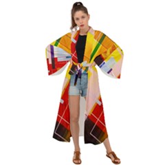 Abstract Lines Shapes Colorful Maxi Kimono