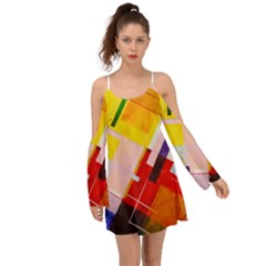 Abstract Lines Shapes Colorful Kimono Sleeves Boho Dress