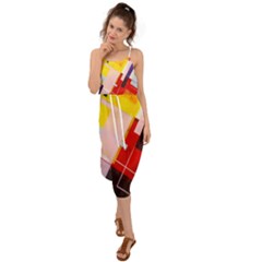 Abstract Lines Shapes Colorful Waist Tie Cover Up Chiffon Dress