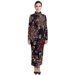 Patterns Abstract Flowers Turtleneck Maxi Dress