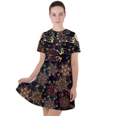 Patterns Abstract Flowers Short Sleeve Shoulder Cut Out Dress  by Vaneshart