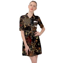 Patterns Abstract Flowers Belted Shirt Dress