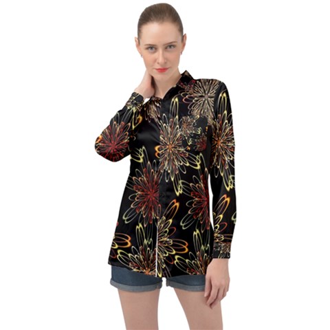 Patterns Abstract Flowers Long Sleeve Satin Shirt by Vaneshart