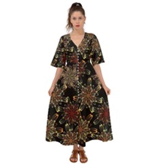 Patterns Abstract Flowers Kimono Sleeve Boho Dress