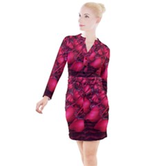 Heart Abstract Shape Pink Light Button Long Sleeve Dress by Vaneshart