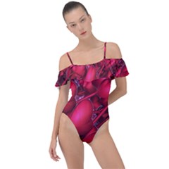 Heart Abstract Shape Pink Light Frill Detail One Piece Swimsuit