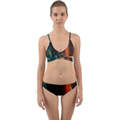 Fireworks Salute Sparks Abstract Lines Wrap Around Bikini Set by Vaneshart