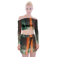 Fireworks Salute Sparks Abstract Lines Off Shoulder Top With Mini Skirt Set by Vaneshart