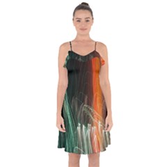 Fireworks Salute Sparks Abstract Lines Ruffle Detail Chiffon Dress by Vaneshart