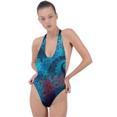 Abstract Patterns Spiral Backless Halter One Piece Swimsuit