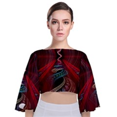 Patterns Red Abstract Tie Back Butterfly Sleeve Chiffon Top by Vaneshart