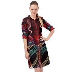 Patterns Red Abstract Long Sleeve Mini Shirt Dress