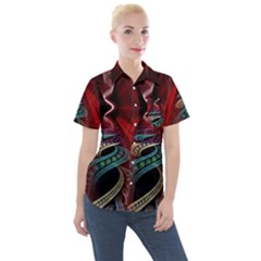 Patterns Red Abstract Women s Short Sleeve Pocket Shirt