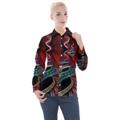 Patterns Red Abstract Women s Long Sleeve Pocket Shirt