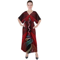 Patterns Red Abstract V-neck Boho Style Maxi Dress