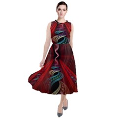 Patterns Red Abstract Round Neck Boho Dress