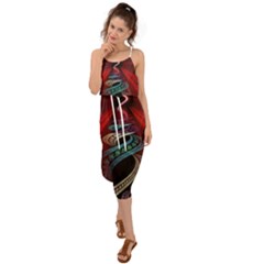 Patterns Red Abstract Waist Tie Cover Up Chiffon Dress