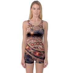 Fractal Patterns Abstract Dark One Piece Boyleg Swimsuit by Vaneshart